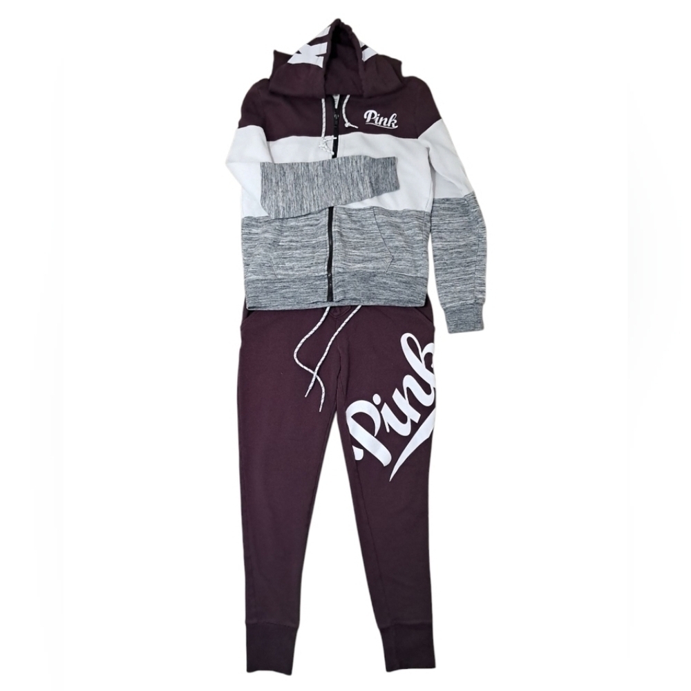 Victoria's Secret PINK Logo Colorblock Full Zip Hoodie and Joggers Set Size XS - Picture 2 of 16